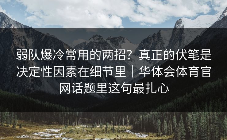 弱队爆冷常用的两招？真正的伏笔是决定性因素在细节里｜华体会体育官网话题里这句最扎心