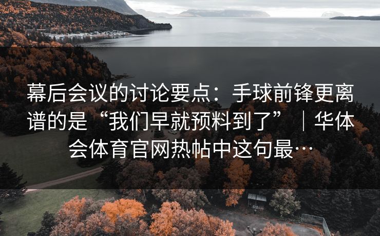 幕后会议的讨论要点：手球前锋更离谱的是“我们早就预料到了”｜华体会体育官网热帖中这句最…