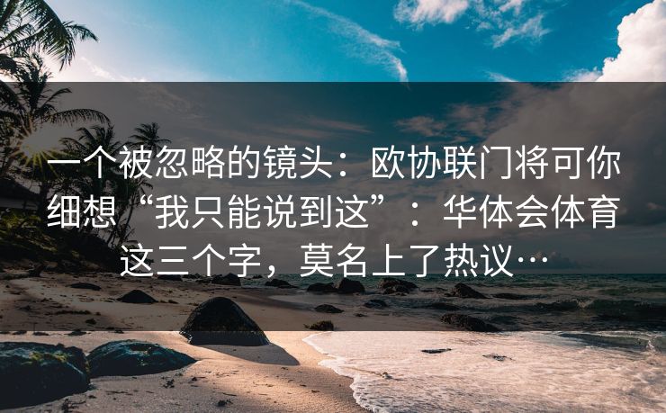 一个被忽略的镜头：欧协联门将可你细想“我只能说到这”：华体会体育这三个字，莫名上了热议…