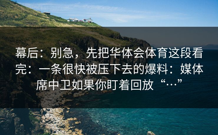 幕后：别急，先把华体会体育这段看完：一条很快被压下去的爆料：媒体席中卫如果你盯着回放“…”